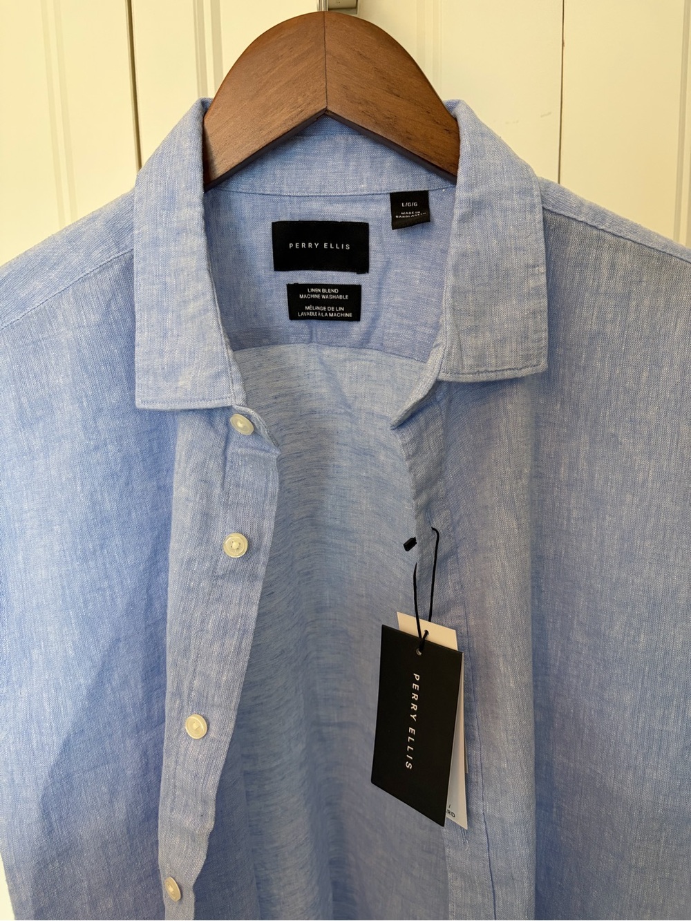 Perry Ellis Light Blue Linen-Blend Button-Down Shirt